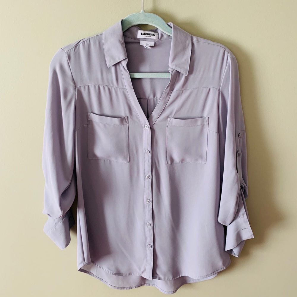 Women’s Express Gray Slim Fit Portofino Shirt
